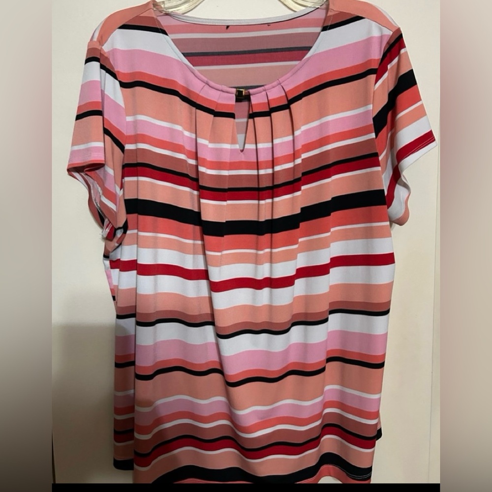 2X Striped Pink and Black Women's Top